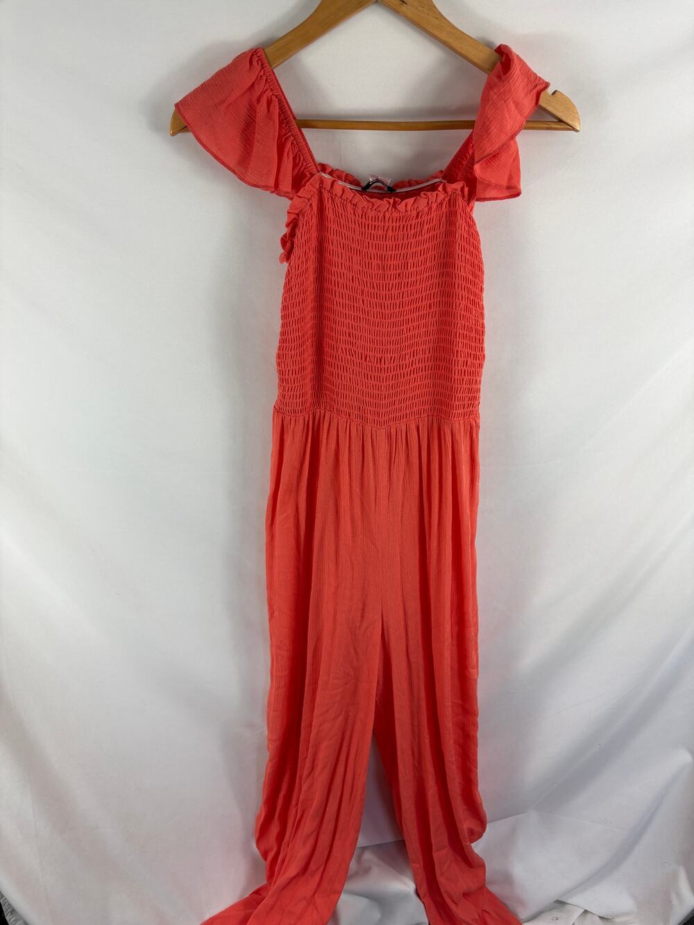 Venus Off Shoulder Smocked Top Orange Jumpsuit Size Small